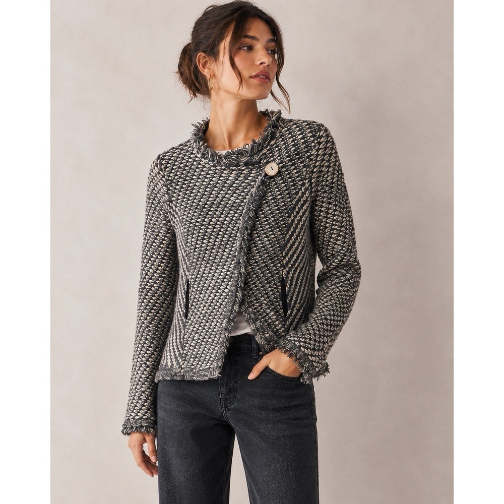 Anthropologie Angel of the North XS Textured Knit Jacket Wool Cotton Fringe